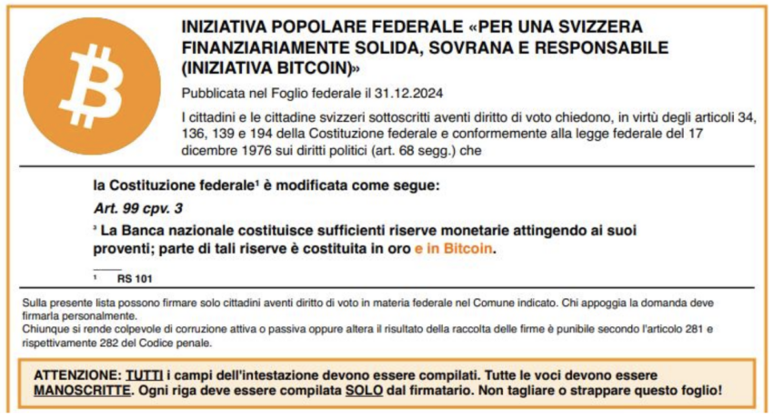 Volksabstimmung zur Einführung von Bitcoin als Zentralbank-Reserve